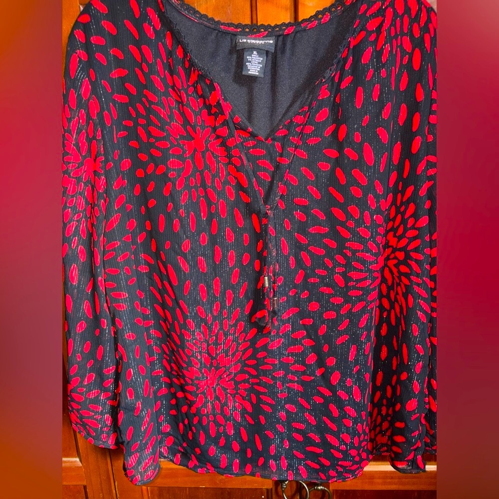 Liz Claiborne Black and Red Patterned Blouse #1452 - Picture 6 of 7